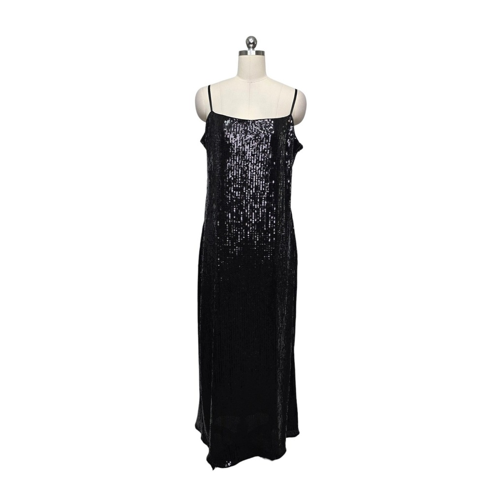 Hutch Womens Black Sequin Spaghetti Strap Square Neck Maxi Column Dress Size XL - Picture 2 of 8